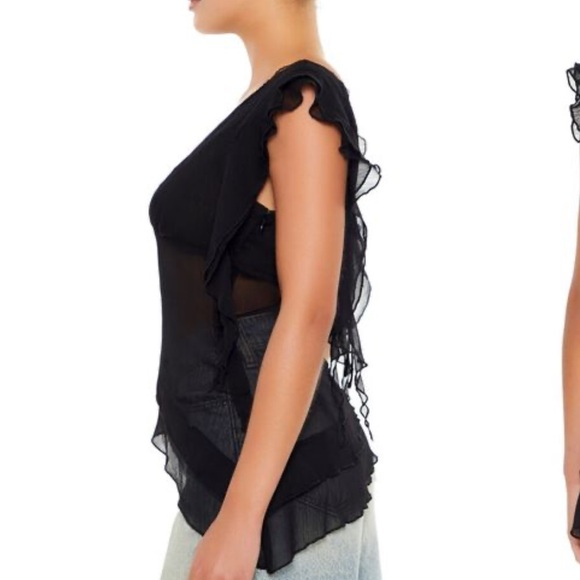 Lace-Trim Plunging Chiffon Top - Picture 2 of 7